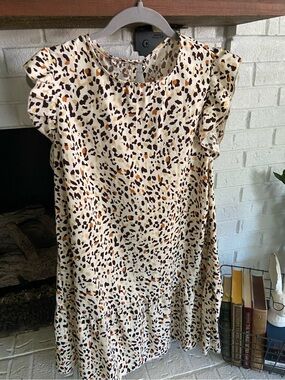 Ivory Leopard Print Ruffle Sleeve Dress